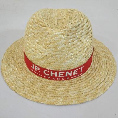 China Custom Cheap Striped Sombrero Wheat Straw Natural Panama Hat for sale