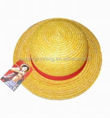 China Striped Monkey D. Luffy Straw Hat yellow with red ribbon for sale