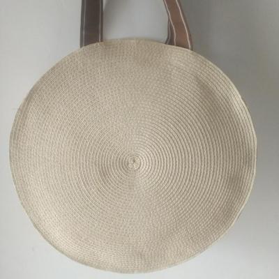 China NATIONAL Natural Round Shape With Polyester Handle Handmade Straw Bags for sale