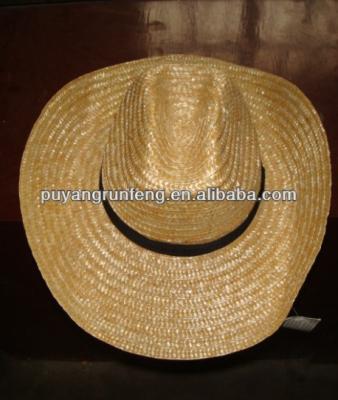 China Natural Wide Brim Cowboy Straw Striped Sombrero Hat Cowboy Hats for sale