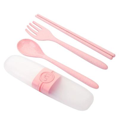 China Sustainable Wheat Straw Portable Dinnerware Set Three Piece Spoon Dinnerware Set Chopsticks Fork for sale