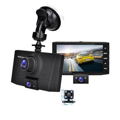 China NIGHT VISION 4 inch 3 way IPS dashcam night vision car dvr hd 1080p recorder camera cam front and rear dual inside 3 lens dash cam for sale