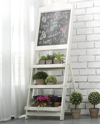 China Viable Vintage White Freestanding Wooden Chalkboard Easel with 3 Display Stands for sale