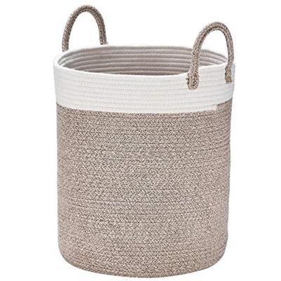 China Large Jute Cotton Sustainable Rope Basket Decorative Woven Storage Basket for sale