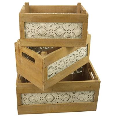 China Europe Nature Lace Boards Decorative Wooden Fruit Crate Boxes Cheap Storage Nesting And Cutout Handles for sale