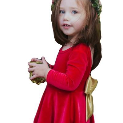 Cina 2021 Baby Twirl Dress Baby Girls Burgundy Anti-Static Velvet Children's Long Sleeve Dresses in vendita