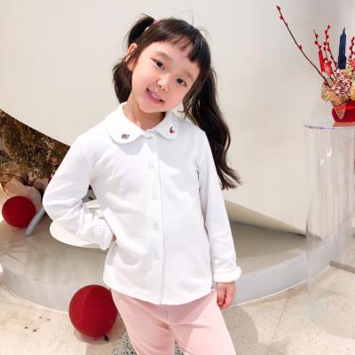 중국 Breathable White Blouse For Girls Tops Peter Pan Handmade Collar Shirts Wholesale Smocked Kids Clothes 판매용