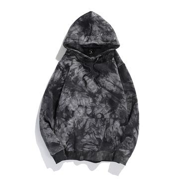 China 100%cotton Long Sleeves Windproof Tie Dye Hoodie Men's Cotton Gray Hooded Basics Embossed Hoodie for sale