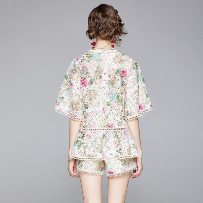 Cina QUICK DRY Pink Color Floral Print Lantern Sleeve Women Short Holiday Casual Dresses in vendita