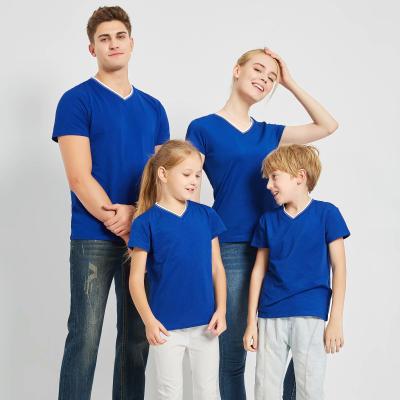 Κίνα Custom Parent-Child Pure Short Pure Neutral Worsted T-shirt Sleeve Cotton T-shirt Sleeve Anti-wrinkle V-Neck Apparel OEM προς πώληση