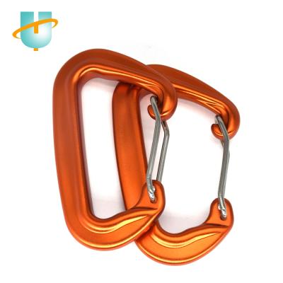 China Wholesale Rust Wear-Resistant Durable Gold D Type 24 KN Wire Door Spring Carabiner Hook For Mountaineering/Hiking/Fitness/Yoga/Hammock for sale