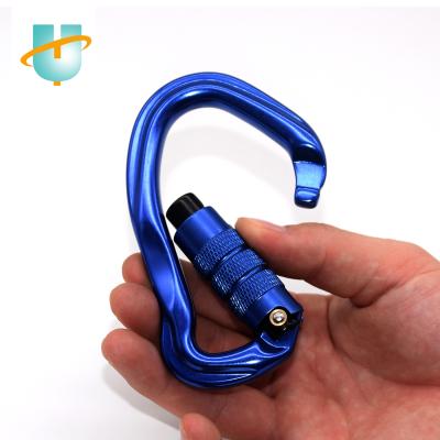 China Outdoor Climbing Hook 23KN Logo 23KN Ring Durable Wear Resistant Rust Large Aluminum Self-Locking Rescue Golden Carabiner Wholesale High Quality Custom Made for sale