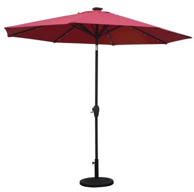 China Modern Diameter 2.7/3m Push-Tilt Center Pole Aluminum Red Aluminum Outdoor Garden Umbrella Mefo Outdoor Parasol With USB Solar Led Charger for sale