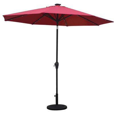 China Mefo Modern Garden Aluminum 10ft Center Pole Parasol With Lights Windproof Solar Led Parasol Folding Hanging Tables Sun Umbrella for sale