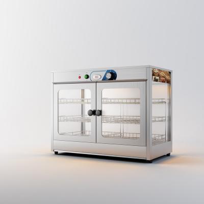 China CE Hot Stainless Steel Food Glass Showcase Food Cabinet Double Door Heating Food Display for sale