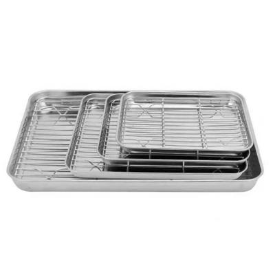 China High Quality Daily Life 304 Stainless Steel Food Tray Dish Square Serving Tray with Wire Cooling Shelf for Hotel Restaurant for sale