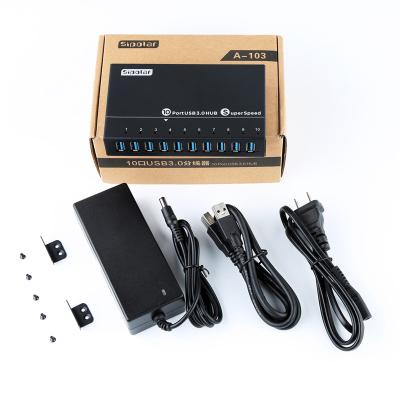 China External Metal Sipolar Aluminum 10 Port USB 3.0 HUB With 12V 5A Power Adapter With IR Indicator for sale