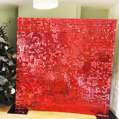 China Plastic Custom Reflective Sequin Panel Shimmer Wall Backdrop for sale