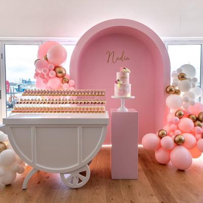 China Morden White Sweet Candy Carriage Display Wooden Wedding Party Decoration for sale