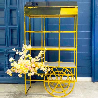 China Luxury Morden Metal Wedding Gold Flower Candy Cart Display Decorations for sale