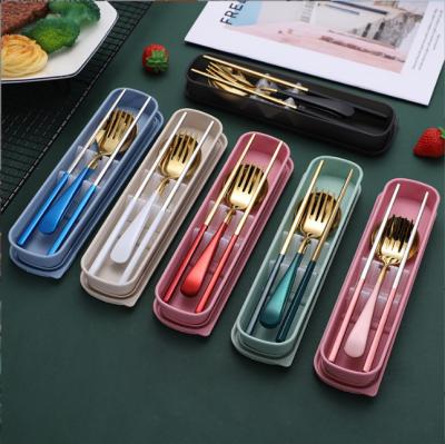 China Viable Portable Picnic Tableware Spoon Fork Chopsticks Box 4pcs Set 304 Stainless Steel Student Folding Cutlery For Outdoor Candy for sale