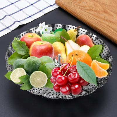 China Minimalist Creative Multifunctional Folding Steaming Fruit Dish Stainless Steel Steaming Tray With Water Hole Kitchen Steaming Tools for sale