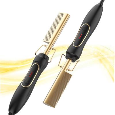 China Salon Hot Sale Mini Copper Comb Straightener Ceramic Comb Heat Pressing Electric Hot Comb For Curly Hair for sale