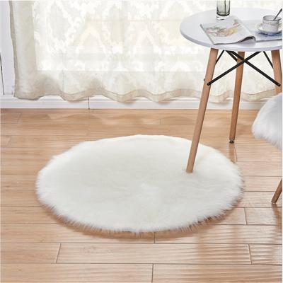 China Modern European Style Round Soft Faux Sheepskin Fur Area Rugs For Bedroom Living Room Floor Shaggy Silky Plush Carpet White Faux Fur Bedside Blankets for sale