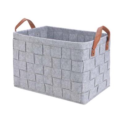 China Sustainable Handmade Woven Dark Gray Felt Basket Storage Box Felt Laundry Storage Basket for sale