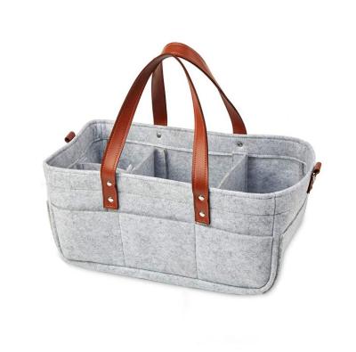 China 100% Wholesale Eco-Friendly Gray Felt Basket Baby Diaper Nursery Diaper Tote Bag Large Portable Car Travel Organizer Carts for sale