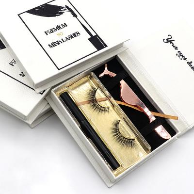 China Easy Use Lashes Seller 2 Tweezers In 1 Box Adhesive Logo Wholesale Fake Curly Eyeliner Packaging 20 Mm Mink Fluffy Eyelashes Tools for sale