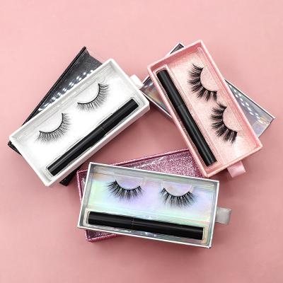 China Easy Use Custom 2 in 1 Soft Black Faux Mink Vegan Wholesale Eye Lashes Tape 3D Eyelash Liner Glue Waterproof Collagen Adhesive Kits for sale