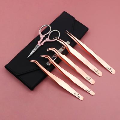 China Stainless Steel Chef's Eyelashes Rose Gold Silver Color Makeup Quality Wholesale Stainless Steel Ceramic Lash Extension Tweezers Tool for sale