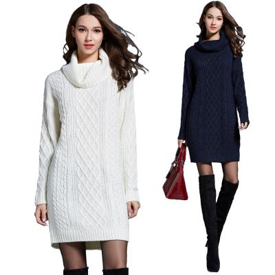 China Autumn Winter New Amazon Hotsale Anti-wrinkle Anti-wrinkle ladies plus size long sweaters women's fashion sweater dresses turtle neck knitted sweaters for sale