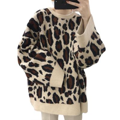 China 2021 Fashionable Anti-wrinkle Autumn Winter New Women leopard print knit casual loose pullover cashmere sweaters girls sweater top for sale