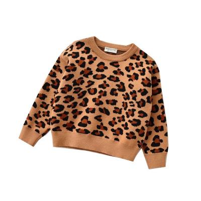 China 2021 New Baby Anti-Shrink Pullover Comfortable Sweater Anti-Shrink Sleeve Long Round Neck Leopard Shirt Cute Kids Copy Knitted Sweater Tops for sale