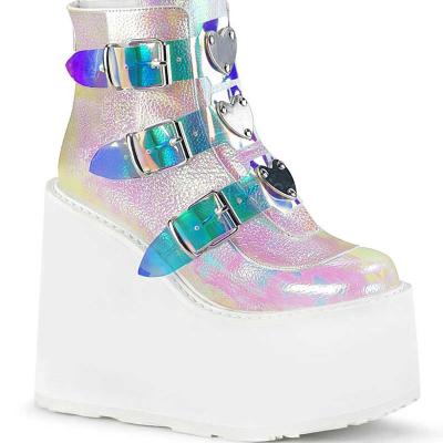 China Autumn and winter glitter round boots around waterproof shoes for shinny colorful fashion super women's high heel ankle boots for sale