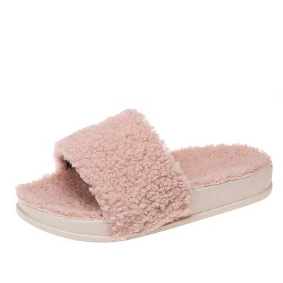 China 2021 warm breathable new autumn and winter solid color flat wool breathable slippers and popular comfortable for sale