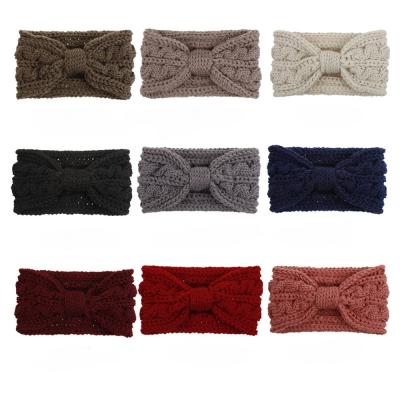 China European and American wide face wash new fashion bow edge material friendly material wool knitting retro hair band for sale