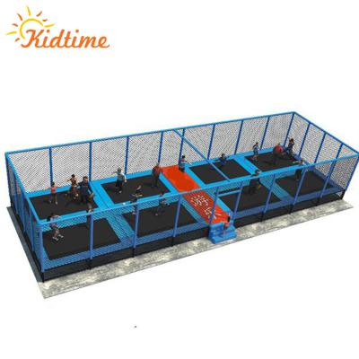 China Factory Custom Indoor Playground Rectangle Blue Tubing Galvanized+PP+Spring Blue Trampoline For Kids And Adults for sale