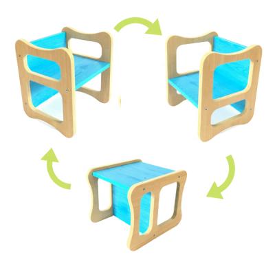 China BOARD Baby Weaning Small Wooden Desk Guard Montessori Table Set and Wooden Cube Toddler Chair for Child for sale