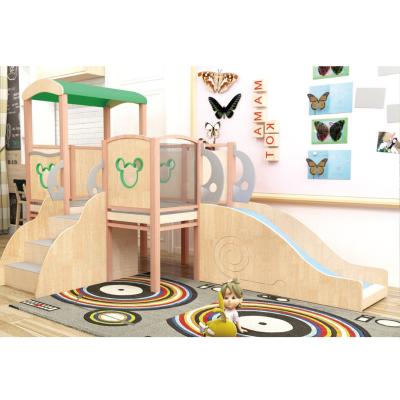 China Indoor Climbing Equipment Wooden Frame Kid Slide Wooden Indoor Playground for sale