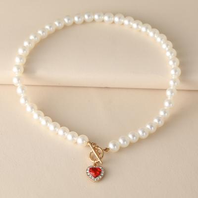 China Red Zircon Ruby Crystal Pendant Necklace Jewelry Gift of beautiful real white pearl TRENDY for sale