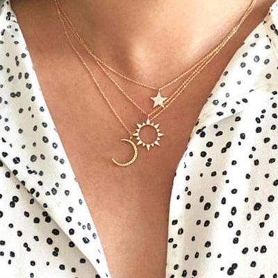 China TRENDY Crystal Moon Star Sun Charm Chocker Pendant Necklaces for Women Girls Fashion Necklace Choker Jewelry Gift for sale