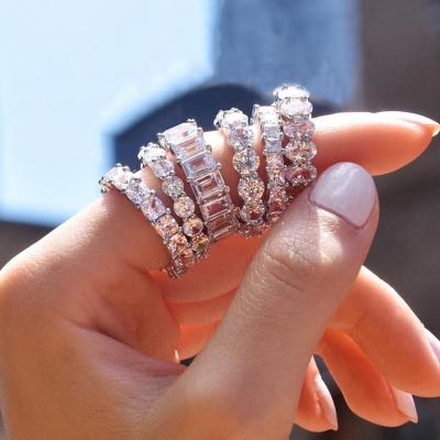 China New Fashion CLASSIC White Gold Diamond Plated Copper Crystal Rings Stackable Rings Jewelry For Women for sale