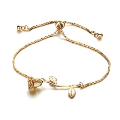 China Factory Wholesale Flower Gold Plating Other Rose Charms Bracelets Rose Gold Plating Pendant Bracelet For Women Jewelry for sale