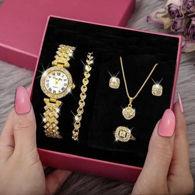 China Non-Specific Fashion Full Diamond Quartz Watch Set Shiny Luxury Crystal Necklace Earrings Set Jewelry For Women for sale