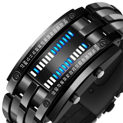 China Full Calendar Fashion Creative Sport Watch Men Stainless Steel Strap LED Display Watches Binary Digital Watch reloj hombre for sale