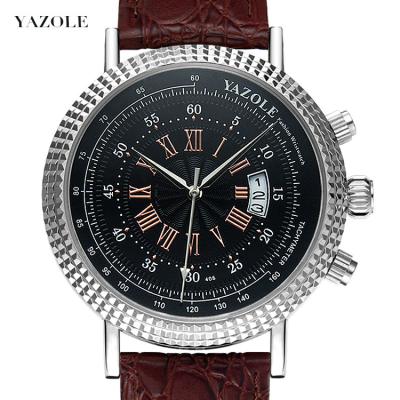 China Brand Date Watch Montre Homme Yazole Calendar Watches Full Men's Fashion Retro Quartz Top Luxury Waterproof Leather Wristwatch For Men Reloj for sale