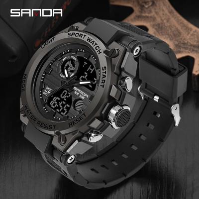 China SANDA Top Luxury Watches Men's Dual Alarm Sport Waterproof Wrist Watch Male Relogio Masculino Display Watch for sale